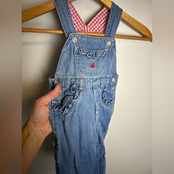 Vtg 90s Faded Glory Denim Overalls Size 18 Months Little Girl Sherry Embroidery - Picture 2 of 14